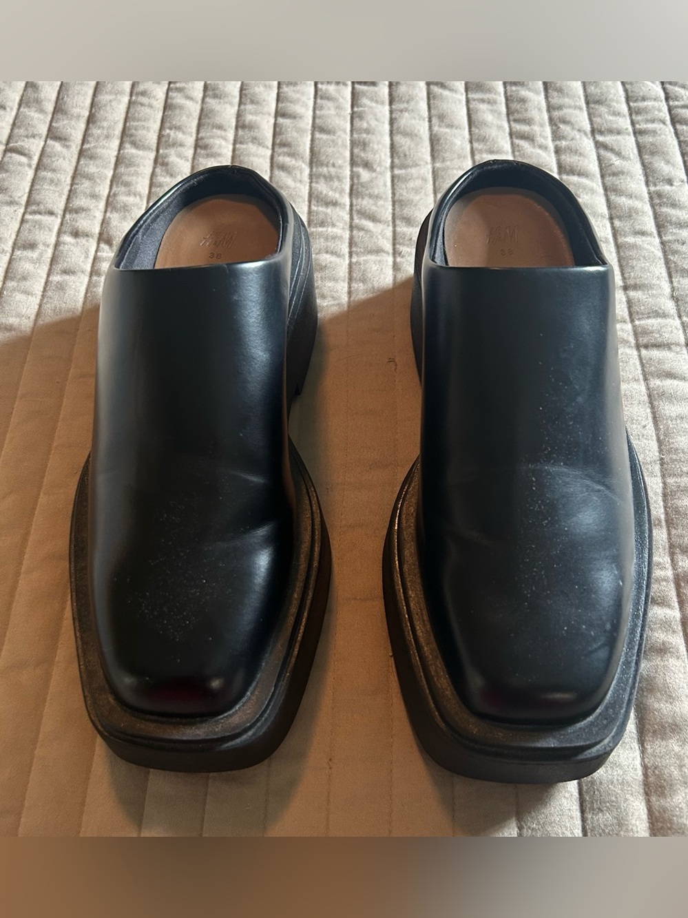 H&M Black Open Back Platform Slip-On Shoes